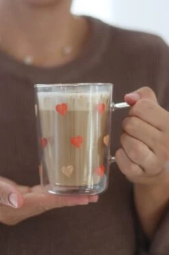 Slim Double Wall Glass Mug β Colourful Hearts