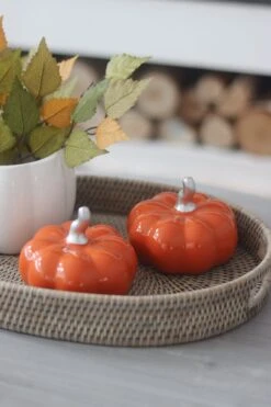 Ceramic Pumpkin Autumnal Orange- Medium 2PC -Pretty Little Home 1IMG 6400 2