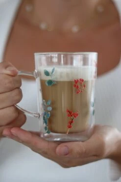 Slim Double Wall Winter Flower Mug