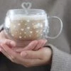 Round Double Wall Glass Mug – Multi Heart/White