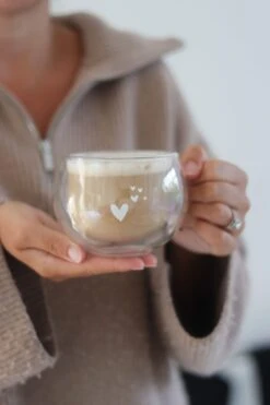 Round Double Wall Glass Mug White – Dream Hearts