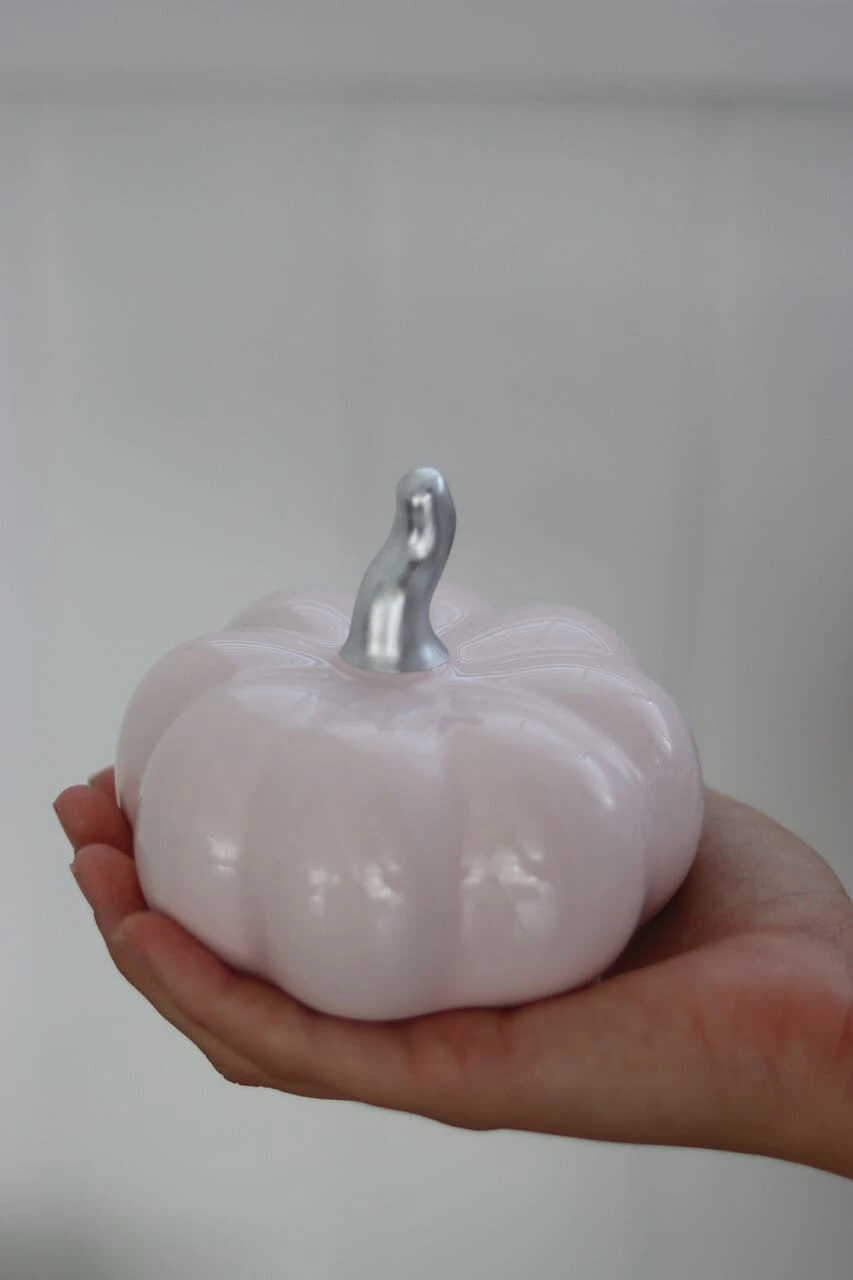 Ceramic Pumpkin Light Pink/Silver – Medium 2PC 2 Ceramic Pumpkin Light Pink/Silver – Medium 2PC - Image 2