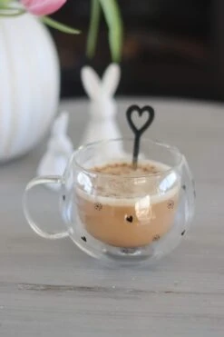 Round Double Wall Glass Mug Black β Daisy HeartsΒ