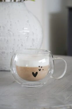 Round Double Wall Glass Mug Black – Dream Hearts -Pretty Little Home DHDSC09093 2
