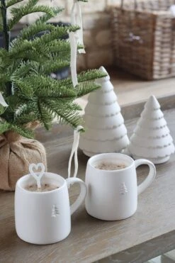 Set Of 2 Embossed Christmas Tree Mugs