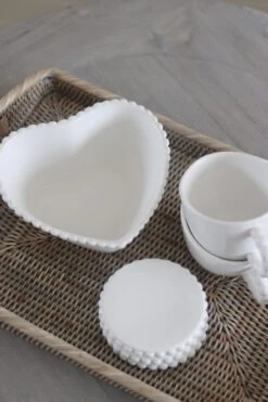 White Beaded Heart Shaped Bowl