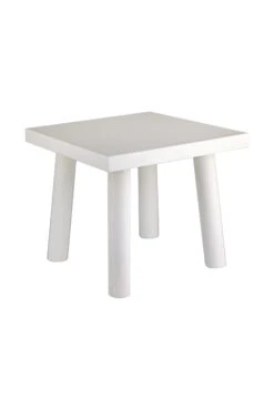 Square Wooden Stool – Round Legs/White