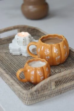 Mini Pumpkin Mug – Ochre Floral Art 3