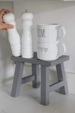 Solid Pine Wood Stool – Grey