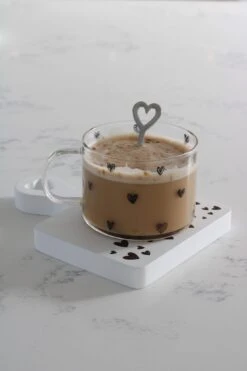 Engraved Heart Square Coaster – Small White