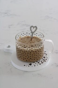 Engraved Heart Round Wooden Coaster – Small White