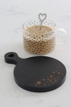 Heart Handled Round Wooden Coaster- Heart Engraved