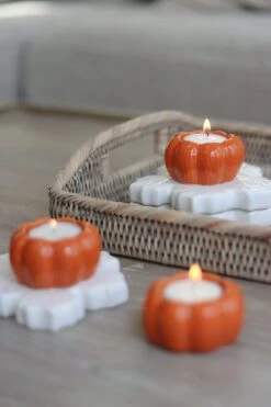 Set Of 3 Pumpkin Tea Light Holders – Autumnal Orange