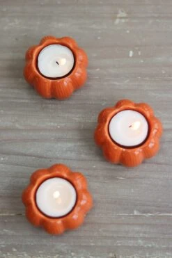 Set Of 3 Pumpkin Tea Light Holders – Autumnal Orange -Pretty Little Home IMG 0499 2