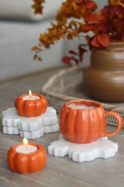 Set Of 3 Pumpkin Tea Light Holders – Autumnal Orange -Pretty Little Home IMG 0507 2