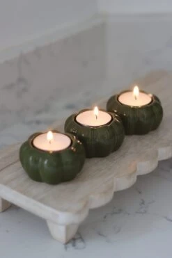 Set Of 3 Pumpkin Tea Light Holders – Autumnal Green -Pretty Little Home IMG 0622 2