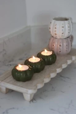 Set Of 3 Pumpkin Tea Light Holders – Autumnal Green