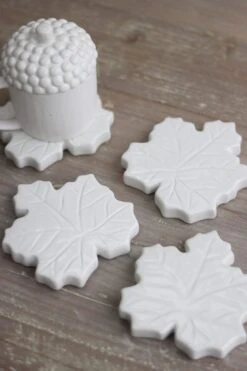 Ceramic Leaf Coasters – Set Of 4