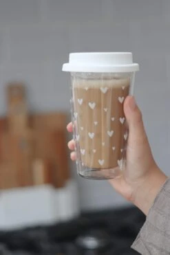 Double Wall Travel Mug – Multi Heart/White