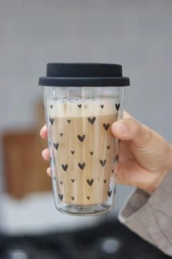 Double Wall Travel Mug – Multi Heart/Black
