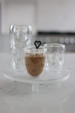 Set Of 4 Double Wall Glasses – Open Multi Heart/Black