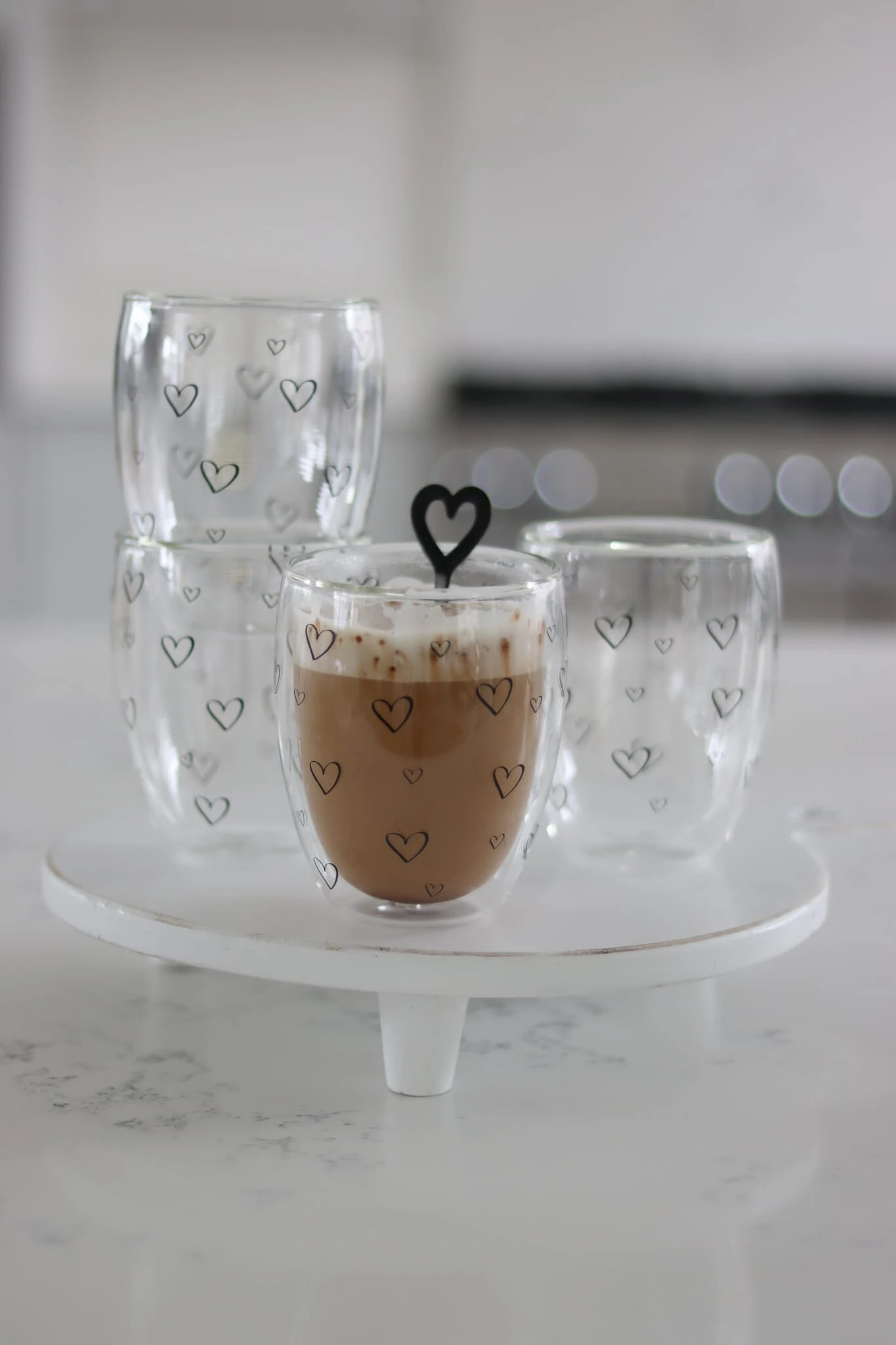 Set Of 4 Double Wall Glasses – Open Multi Heart/Black 1 Set Of 4 Double Wall Glasses – Open Multi Heart/Black