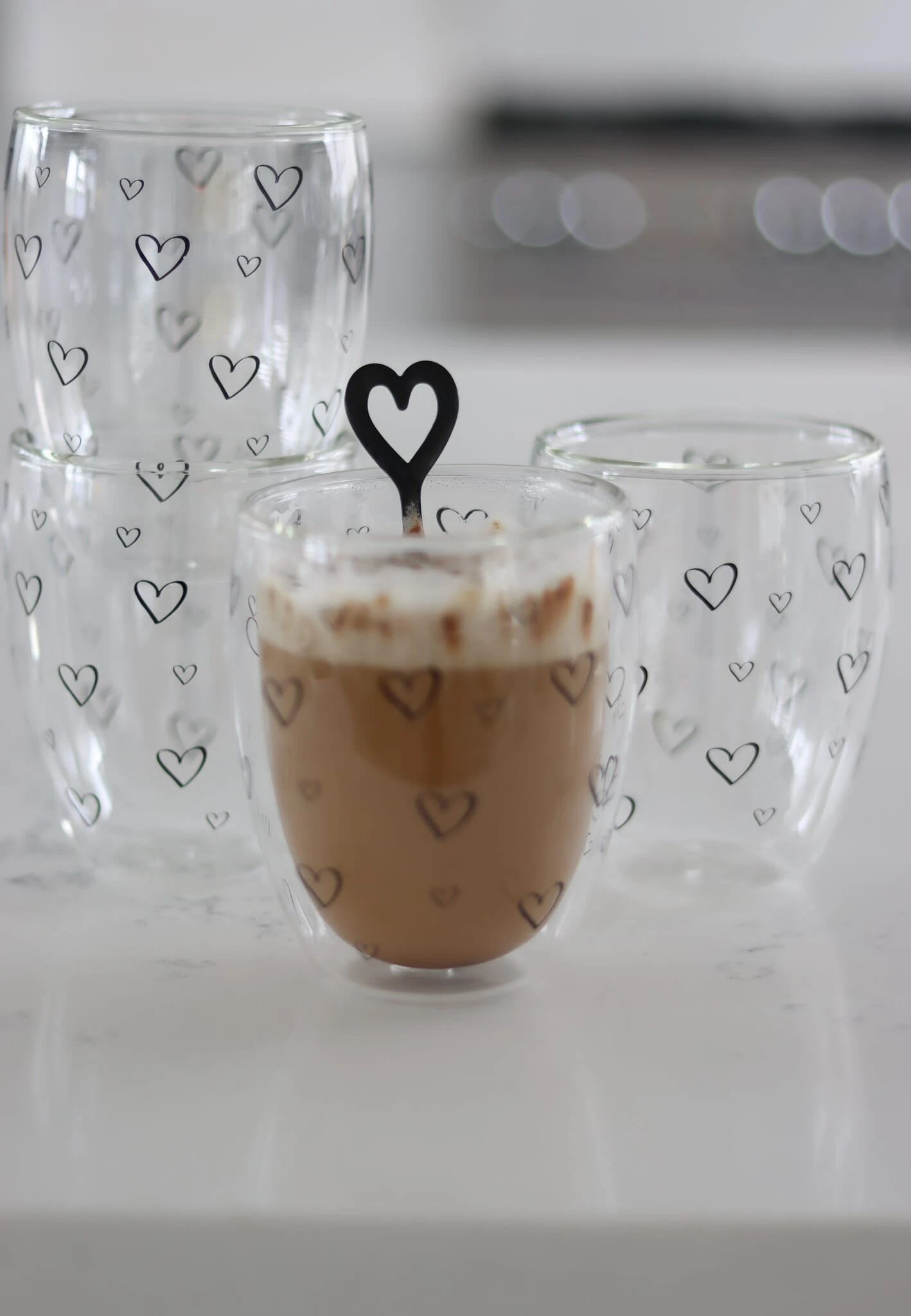 Set Of 4 Double Wall Glasses – Open Multi Heart/Black 2 Set Of 4 Double Wall Glasses – Open Multi Heart/Black - Image 2