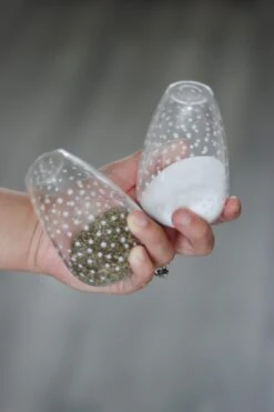 Glass Salt And Pepper Shakers/White Polka Dot
