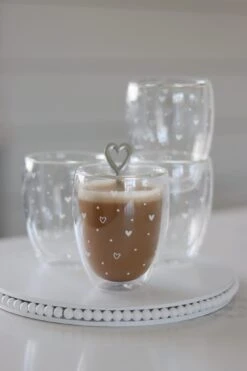 Set Of 4 Double Wall Glasses – Hearts &Dots White