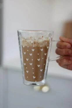 Double Wall Glass Latte Mug – Small Multi Heart/White