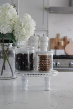 Beaded Raised Round Tray-White