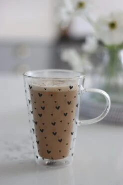 Double Wall Glass Latte Mug – Small Multi Heart/Black