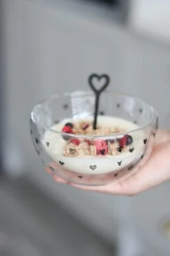 Double Wall Glass Bowl – Black/MultiHeart