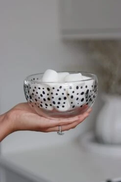 Double Wall Glass Bowl – Black/Polka