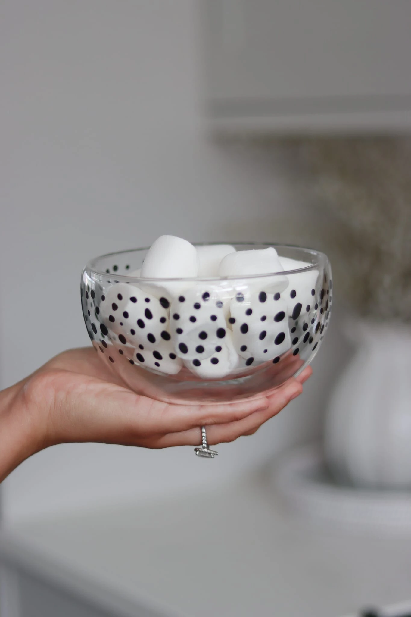 Double Wall Glass Bowl – Black/Polka 1 Double Wall Glass Bowl – Black/Polka