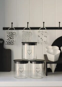 Set 3 Bamboo Storage Jars – Single Heart Black Lid 600ml -Pretty Little Home IMG 3127