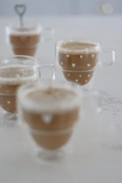 Double Wall Glass Stacking Mugs – White Hearts