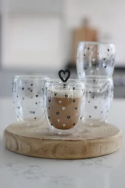 Set Of 4 MulitHearts Double Wall Glasses – Black/White Mix