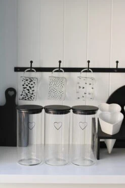 Set 3 Bamboo Storage Jars – Black Single Heart Black Lid 1400ml