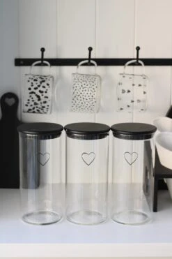 Set 3 Bamboo Storage Jars – Black Single Heart Black Lid 1400ml -Pretty Little Home IMG 3185 1