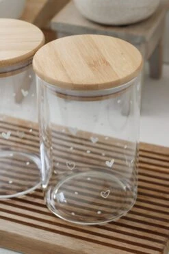 Set 3 Bamboo Storage Jars – Hearts&Dots Natural Lid 1000ml -Pretty Little Home IMG 3292