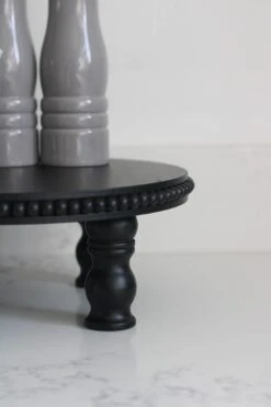 Beaded Raised Round Tray-Black