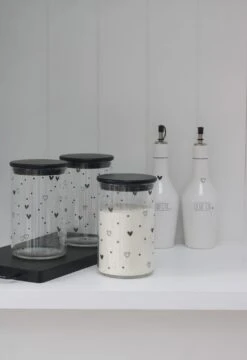 Set 3 Bamboo Storage Jars- Hearts&Dots Black Lid 1000ml