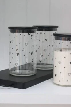Set 3 Bamboo Storage Jars- Hearts&Dots Black Lid 1000ml -Pretty Little Home IMG 3751