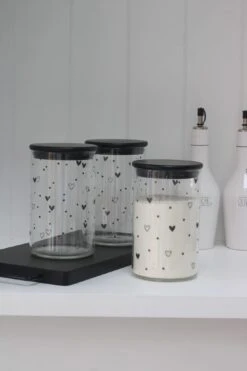 Set 3 Bamboo Storage Jars- Hearts&Dots Black Lid 1000ml -Pretty Little Home IMG 3752