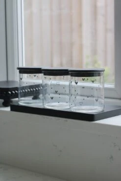 Set 3 Bamboo Storage Jars – Hearts&Dots Black Lid 600ml