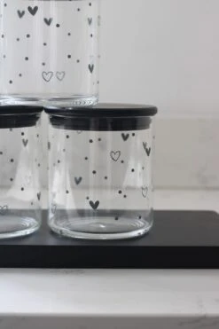 Set 3 Bamboo Storage Jars – Hearts&Dots Black Lid 600ml -Pretty Little Home IMG 3772