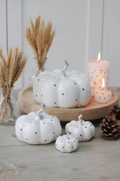 Ceramic Pumpkin Family – White Polka Dot