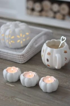 Set Of 3 Ceramic Pumpkin Tea Light Holders – White -Pretty Little Home IMG 4502 2