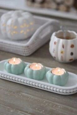 Set Of 3 Pumpkin Tea Light Holders – Light Green
